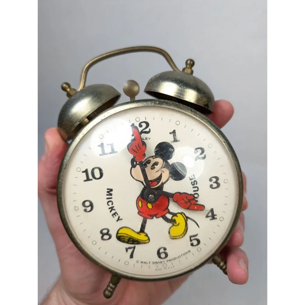 BROKEN Vintage Mickey Mouse Alarm Clock Walt Disney Productions Metal